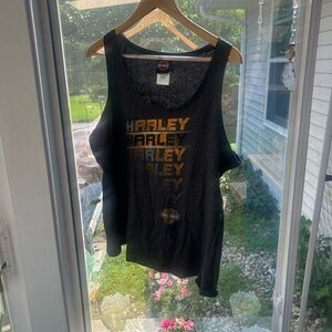 Harley-Davidson Dark Grey and Orange Sleeveless Tank Top